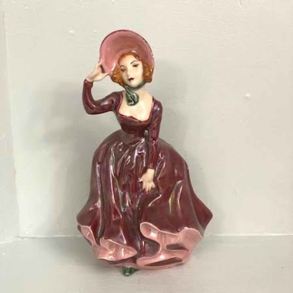 Figurine Holland Mold Colonial Lady in Red  Dress and Bonnet Vintage Home Decor